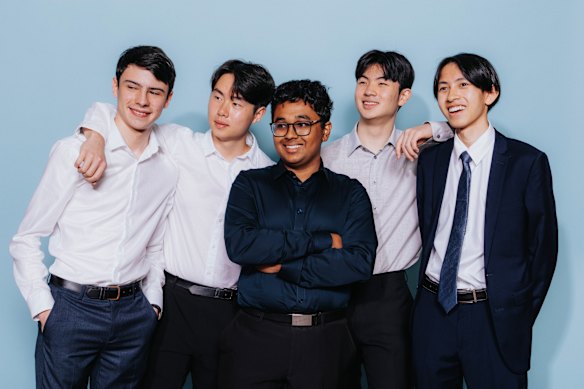 Matthew Gu (second from left) topped two language courses studying German and Latin.