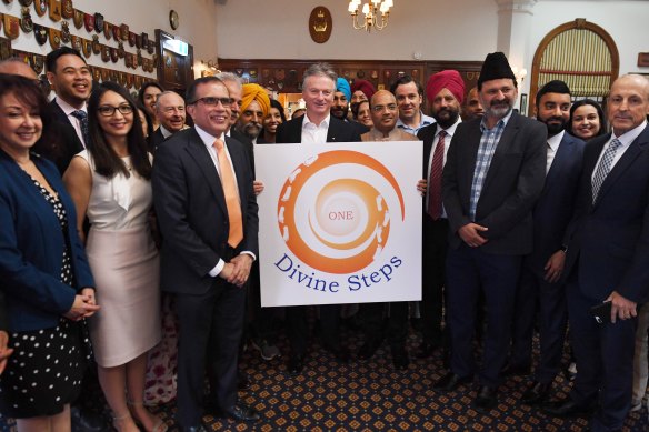 Steve Waugh with part of Sydney's Sikh community announcing the Divine Steps festival.