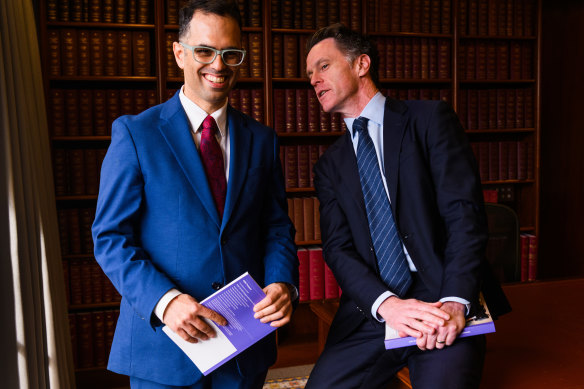 NSW Treasurer Daniel Mookhey and Premier Chris Minns with the budget papers ahead of Tuesday’s budget.