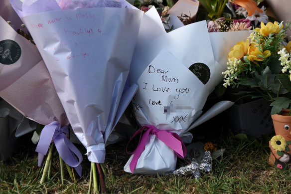 Floral tributes for Ticehurst outside her Forbes home. 