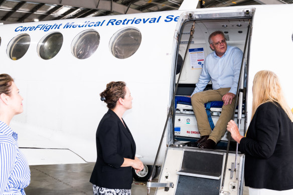 Scott Morrison inspects the CareFlight facilities in Darwin on Tuesday.