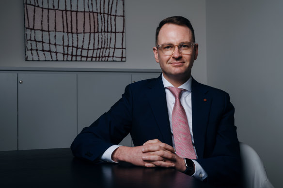 Liberal senator Andrew Bragg in his Sydney CBD office.