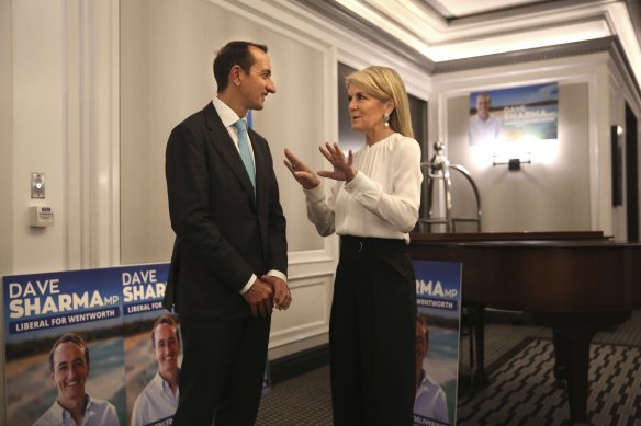 Former foreign minister Julie Bishop launched Dave Sharma’s campaign to retain the seat of Wentworth.