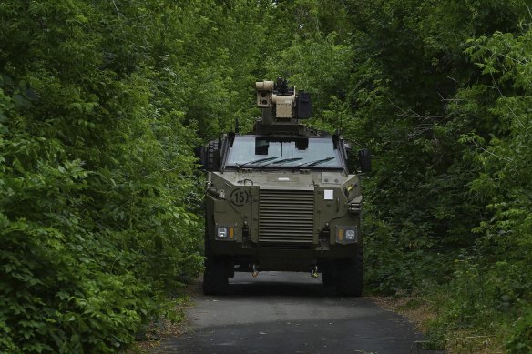 A Bushmaster heading towards the frontline in Donbas, June 2022. 