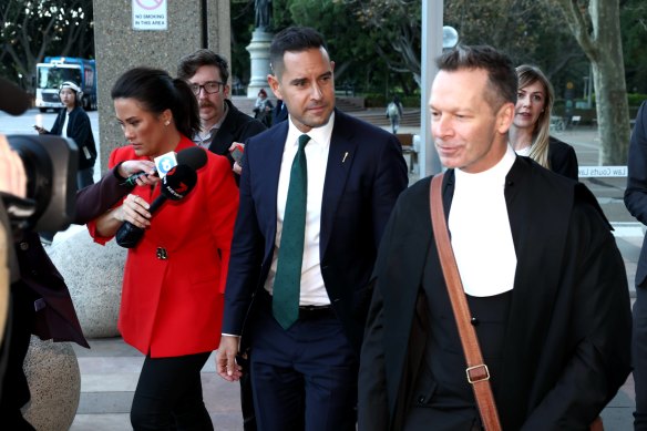 Sydney MP Alex Greenwich leaves court after the first day of defamation case against former NSW One Nation leader Mark Latham in Sydney.