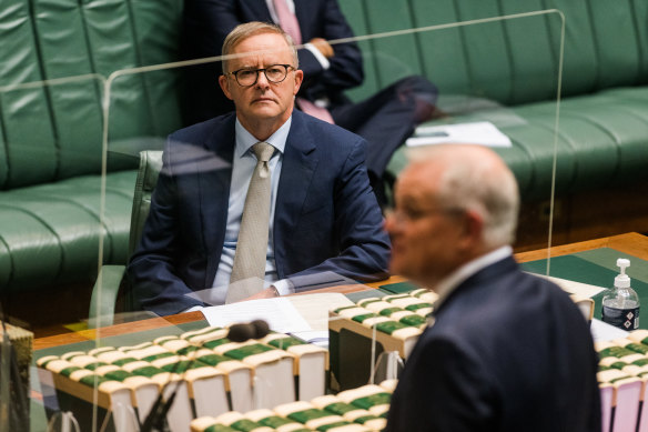 Anthony Albanese, left, was on a mission to blame Scott Morrison for the crisis in aged care.
