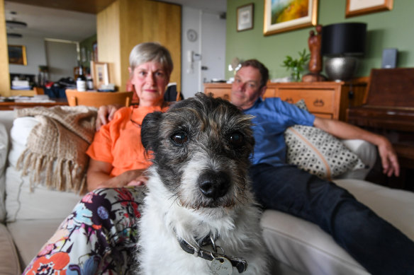 Bernadette and Scott McGregor with their miniature fox terrier Jimmy.  