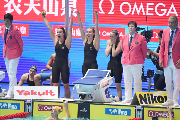 The Australia team celebrate.