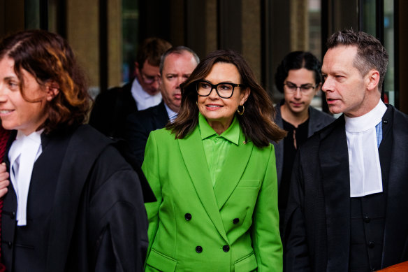 Journalist Lisa Wilkinson leaves the Federal Court in Sydney on Friday.