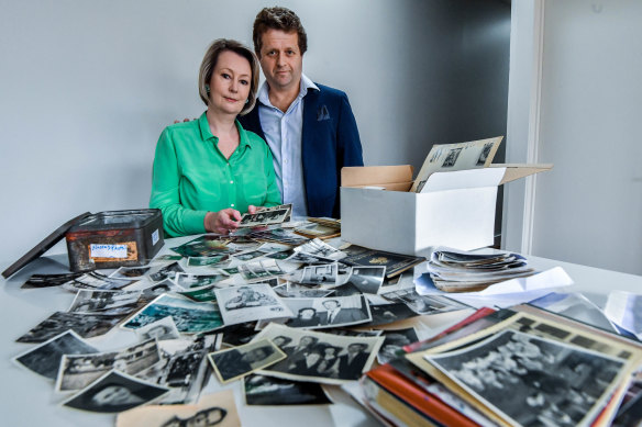Author Sue Smethurst, husband Ralph Horowitz and the photos that rekindled the memories of Ralph's late grandmother Mindla. 