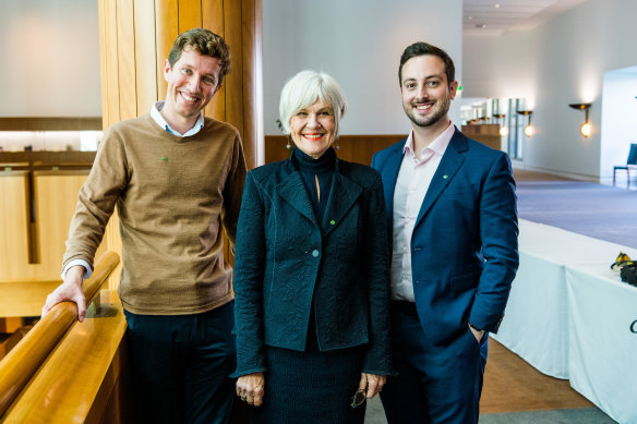 Chandler-Mather, Elizabeth Watson-Brown and Stephen Bates, the three new Greens elected in Brisbane during the 2022 election.