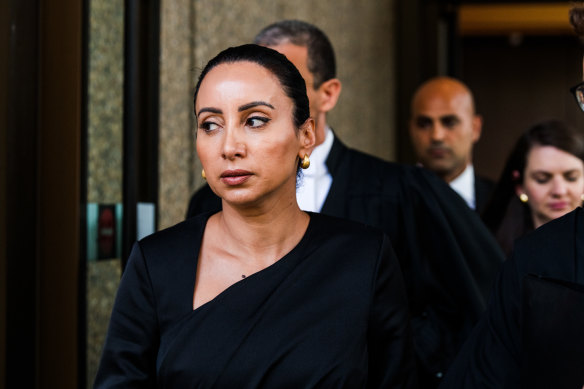Antoinette Lattouf leaves the Federal Court in Sydney.