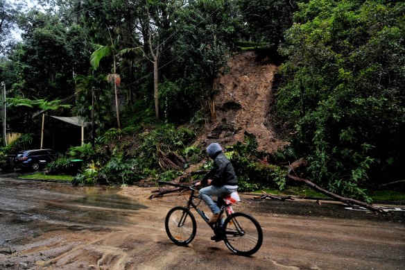 One of two landslides under homes on Nareen Parade in Narrabeen on Wednesday morning.