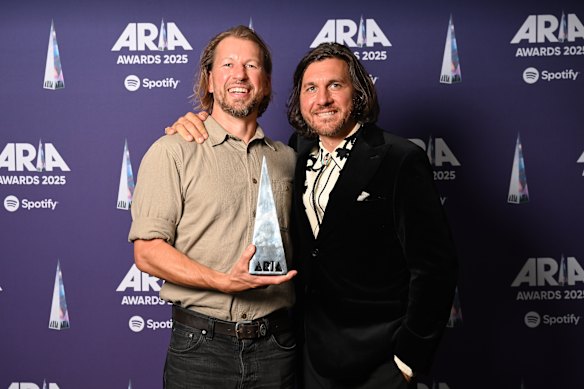 Josh Teskey and Sam Teskey of The Teskey Brothers with their ARIA Award for Best Blues and Roots Album.