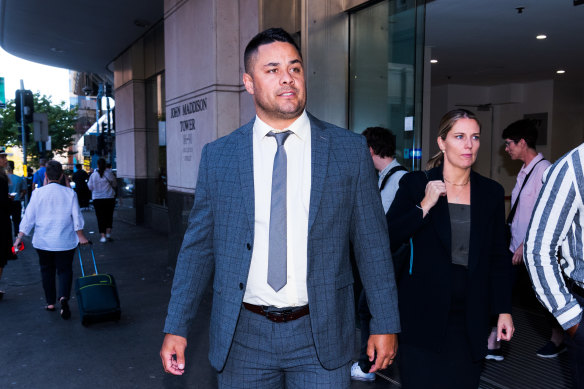 Jarryd Hayne leaves the NSW District Court on Thursday.