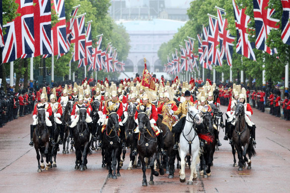 Calvary on the Mall during Trooping the Colour at Buckingham Palace.