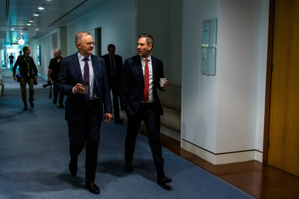 Opposition Leader Anthony Albanese and shadow treasurer Jim Chalmers post budget.  