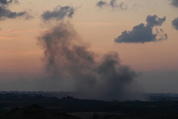 Smoke rises from explosions in the Gaza Strip fired by the Israeli military.