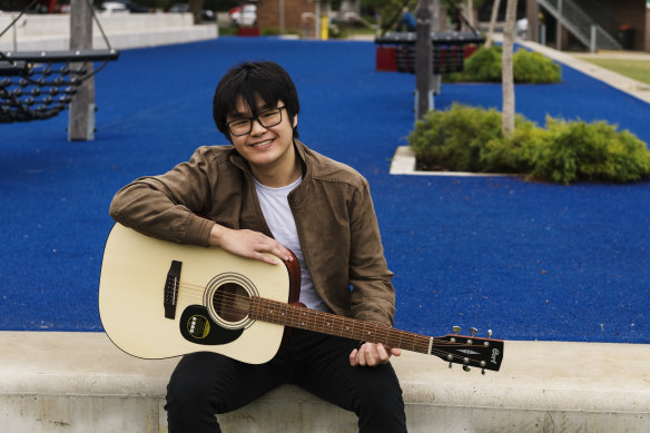 Engineering student Oliver Long bought a guitar to learn during lockdown. 