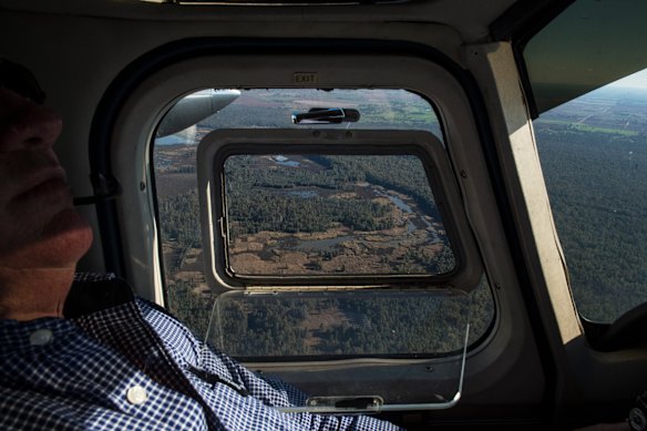 A view of the Barmah-Millewa Forest on the Murray River in May, 2020, from a plane piloted by Chris Brooks.