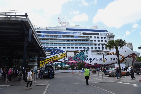 The Norwegian Jewel docked at the Overseas Passenger Terminal in Sydney on Friday.