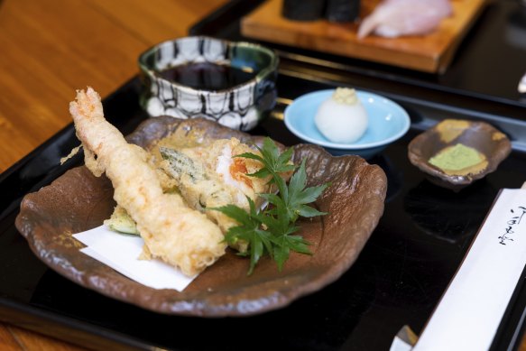 Tempura seafood and vegetables. 