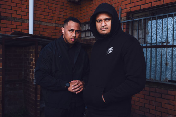 Jermoe “J Emz” Misa (left) and Spencer “Spenny” Magalogo of OneFour. The rap group will headline Melbourne’s RISING festival in June.