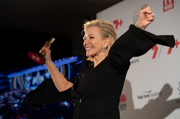 Rebecca Gibney poses with the Hall of Fame Award at last year’s 64th Logie Awards. 