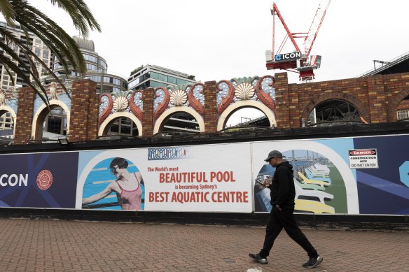 Signs outside the pool say the “world’s most beautiful pool is becoming Sydney’s best aquatic centre”. But it won’t be happening anytime soon. 