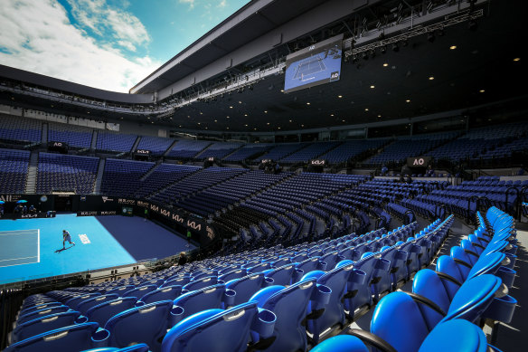 Filip Kranjinovic v Daniil Medvedev match at the Rod Laver Arena with no crowd because of the stage 4 lockdown in Victoria. 