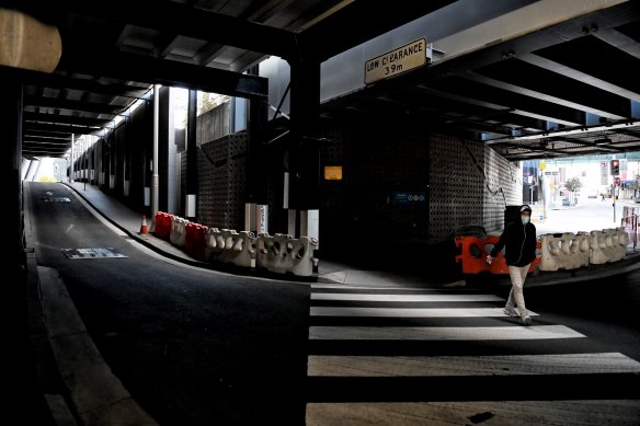 An empty street in Parramatta on Monday.