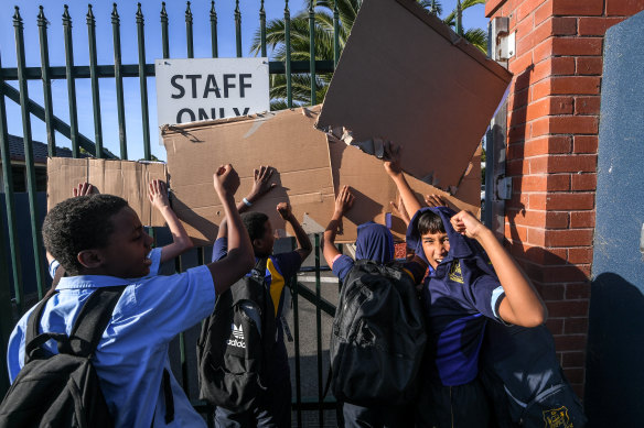 Students of East Preston Islamic College participated in protests at the front gates last month.