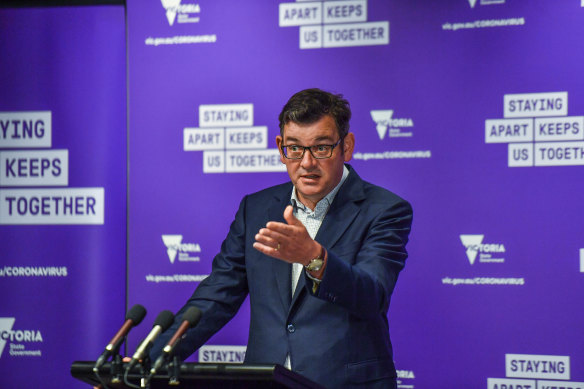Premier Daniel Andrews during the COVID-19 media conference on Saturday.