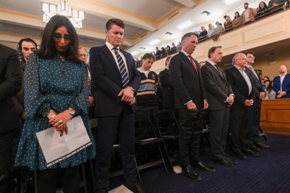 Deputy Prime Minister Richard Marles takes part in a minute’s silence at a Jewish community rally in Melbourne.