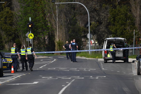 Police block Hutchinson Street in Lilydale after the police shooting. 