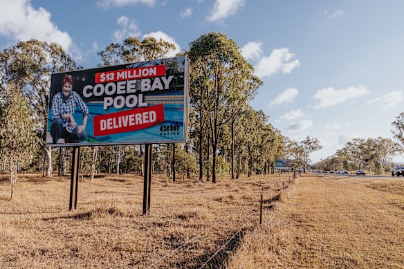 A billboard outside Yeppoon claims credit for the pool upgrade.
