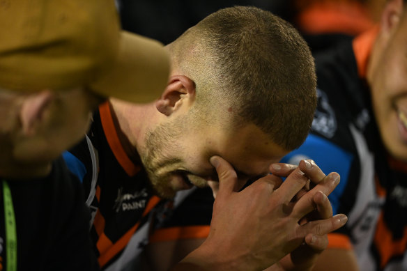 Adam Doueihi’s emotions get the better of him at Campbelltown Stadium on Sunday.