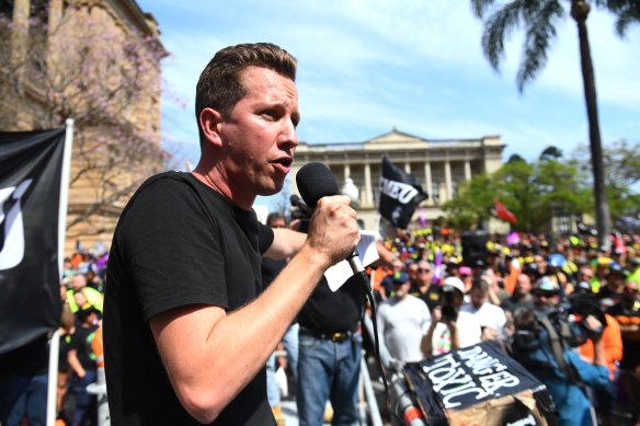 Greens MP Max Chandler-Mather sided with the scandal-plagued CFMEU at an August Brisbane rally.