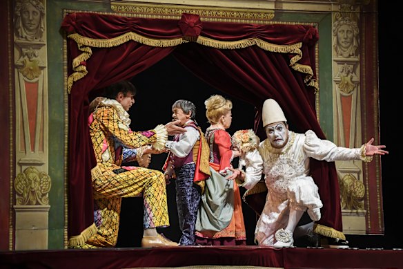 A clown dreams of his own funeral in Corteo by Cirque du Soleil.