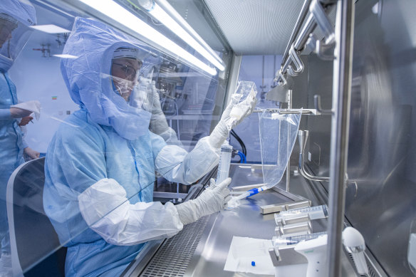 Technicians at work in a BioNTech lab in Germany.