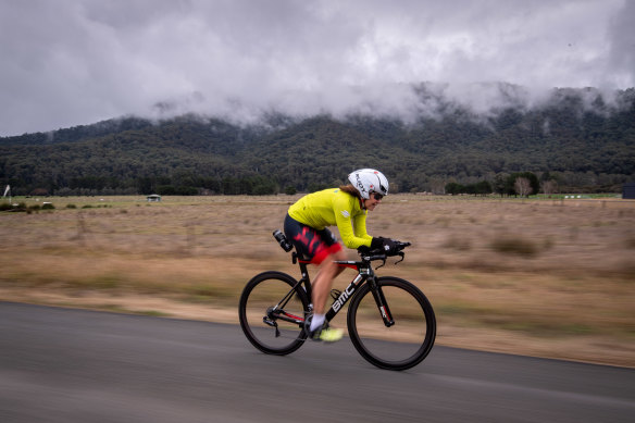 Powerhouse: ultra triathlete Rosie Spicer training in the Buckland Valley, where she once hit a wombat while riding her bike. 