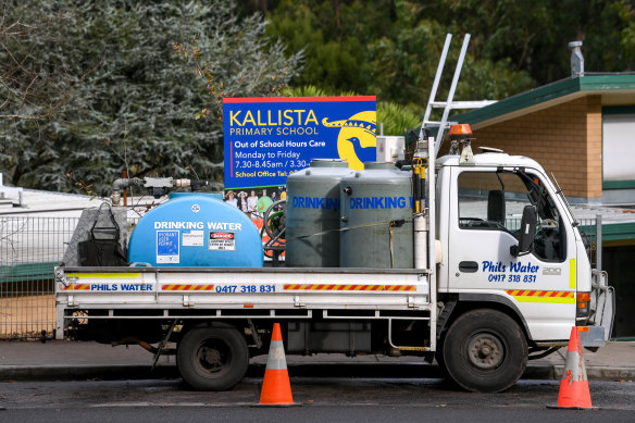 Fresh drinking water being trucked in to Kallista. 