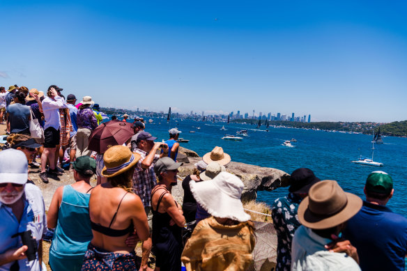 Crowds gathered at South Head to watch the fleet leave the harbour.