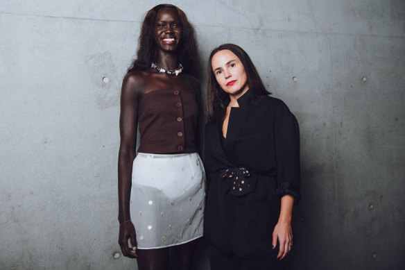 Designer Jackie Galleghan, founder of Madre Natura, with model Unice Wani.