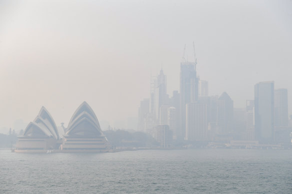 Smoke haze over Sydney caused by the bushfires earlier this year. One silver lining of the fires is that governments were set up to deal with disasters when COVID-19 hit.