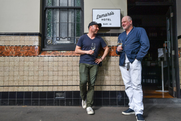 Lamaro’s Hotel owner Paul Dimattina (left) with Geoff Lindsay, a part owner. 