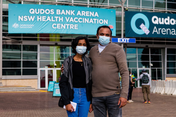 Hannah Minoy with her father Minoy Mathew outside the Qudos Bank Arena..