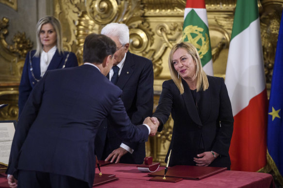 Far-right politician Giorgia Meloni became Italy’s first woman prime minister at the swearing-in ceremony.