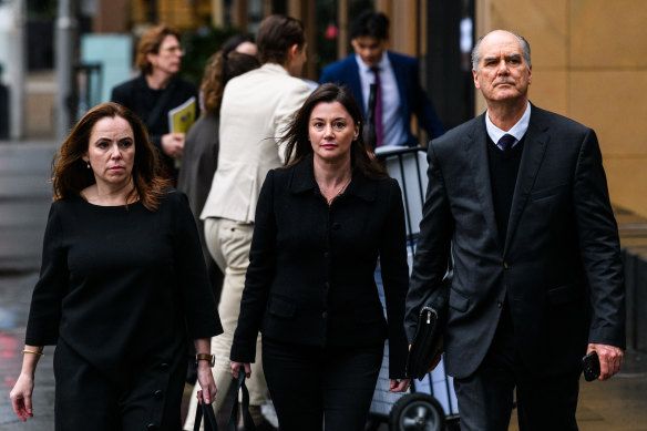 Former Super Retail chief legal officer Rebecca Farrell (left) and former senior lawyer and company secretary, Amelia Berczelly at the Federal Court last week. 