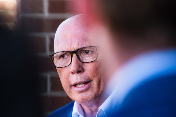Dutton campaigning in Victoria on Wednesday morning, where he repeated his line about cutting waste from the ABC.